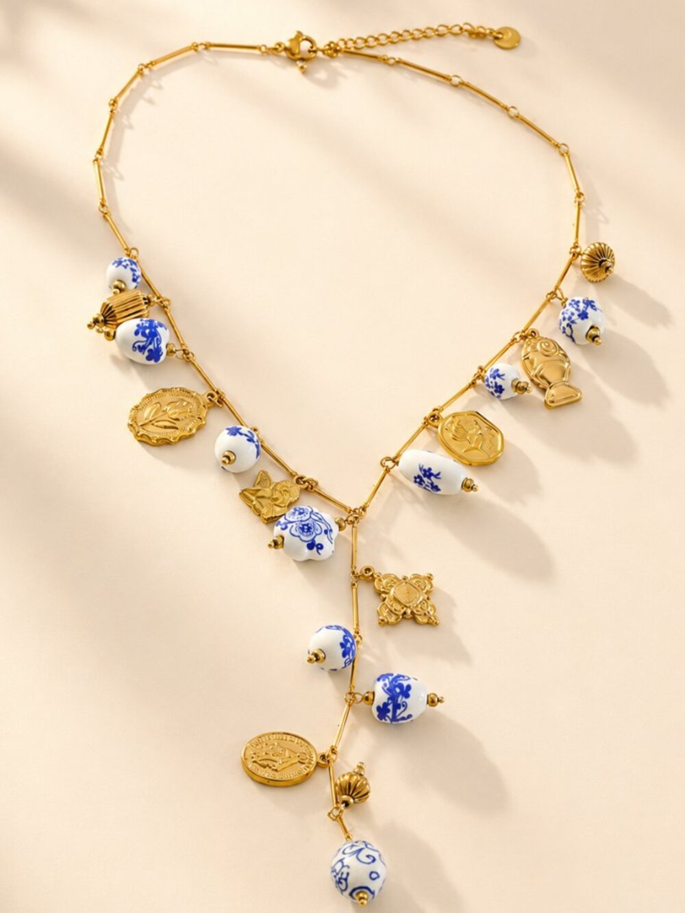 ✨ Stainless Steel & Ceramic Statement Necklace Gold Tone